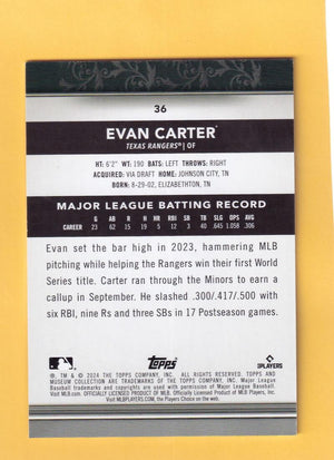 2024 Topps Museum Collection Copper #36 Evan Carter NM-MT+ RC Rookie Texas Rangers Image 2