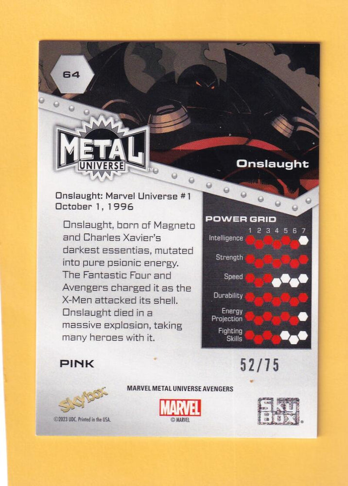 2024 Skybox Marvel Metal Universe Avengers Pink FX #64 Onslaught NM-MT+ 52/75  Image 2