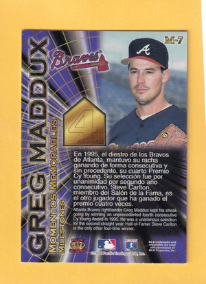 1996 Pacific Crown Collection Milestones #M7 Greg Maddux NM-MT+ Atlanta Braves Image 2