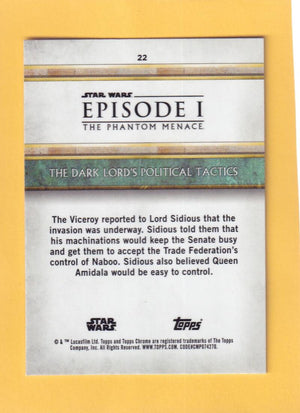 2024 Topps Chrome Sapphire Star Wars The Phantom Menace Yellow #22 The Dark Lord's Political Tactics NM-MT+ 73/75  Image 2