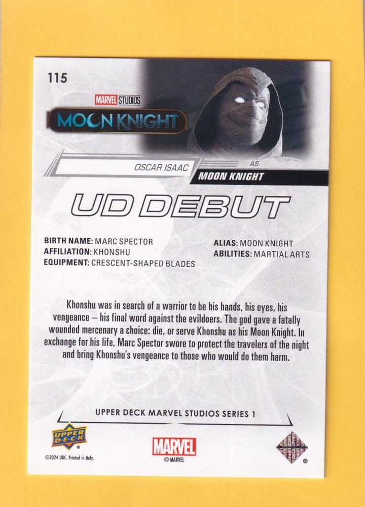2024 Upper Deck Marvel Disney Plus UD Debut #115 Oscar Isaac as Moon Knight NM-MT+  Image 2