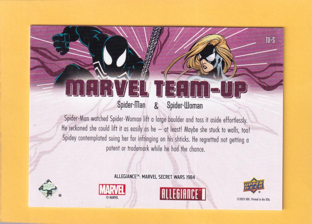 2024 Marvel Allegiance Secret Wars Marvel Team-Up #TU-5 Spider-Man & Spider-Woman NM-MT+  Image 2