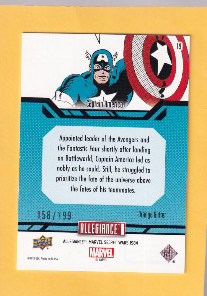 2024 Marvel Allegiance Secret Wars Orange Glitter #19 Captain America NM-MT+ 158/199  Image 2