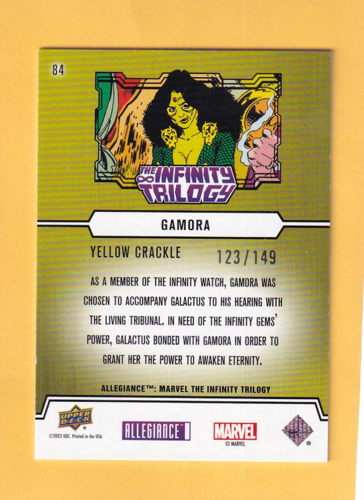 2023 Marvel Allegiance Infinity Trilogy Yellow Crackle #84 Gamora NM-MT+ 123/149  Image 2