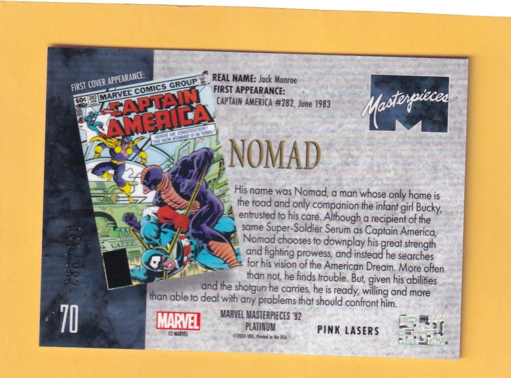 2024 Marvel Masterpieces '92 Platinum Pink Lasers #70 Nomad NM-MT+ 41/992  Image 2