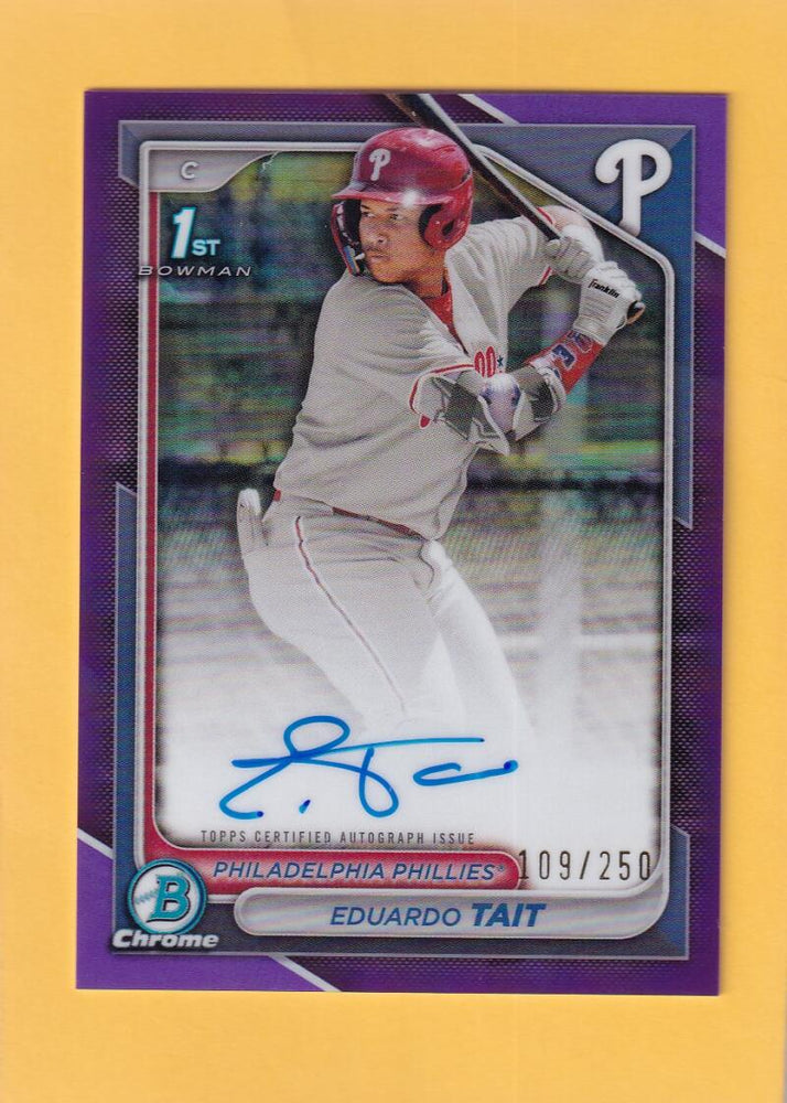 2024 Bowman Chrome Prospect Autograph Refractor Purple #CPA-ET Eduardo Tait NM-MT+ Auto 109/250 Philadelphia Phillies Image 1