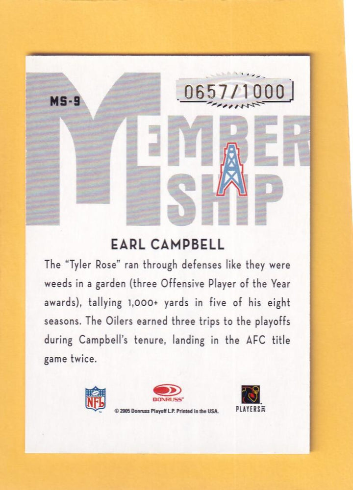 2005 Donruss Classics Membership Bronze #MS9 Earl Campbell NM-MT 657/1000 Houston Oilers Image 2