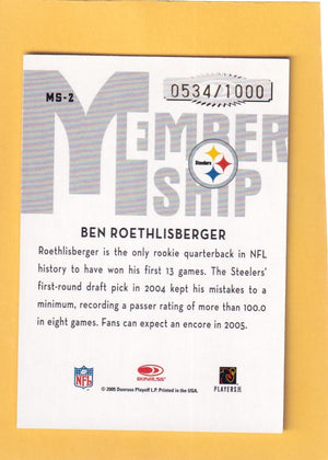 2005 Donruss Classics Membership Bronze #MS2 Ben Roethlisberger NM-MT 534/1000 Pittsburgh Steelers Image 2