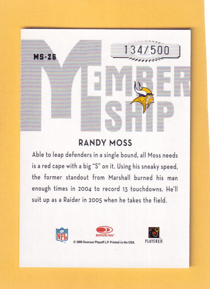 2005 Donruss Classics Membership Silver #26 Randy Moss NM-MT 134/500 Minnesota Vikings Image 2