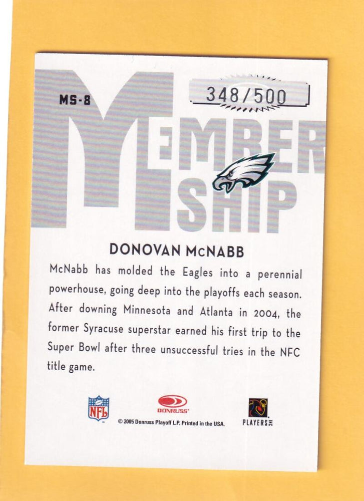 2005 Donruss Classics Membership Silver #MS-8 Donovan McNabb NM-MT 348/500 Philadelphia Eagles Image 2