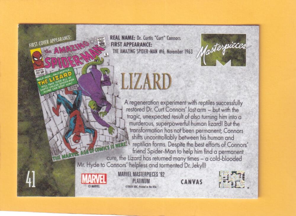2024 SkyBox Marvel Masterpieces '92 Platinum Canvas #41 Lizard NM-MT+  Image 2