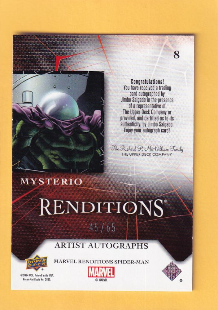 2024 Upper Deck Marvel Renditions Spider-Man Artist Autographs #8 Jimbo Salgado (Mysterio) NM-MT+ Auto 45/65  Image 2