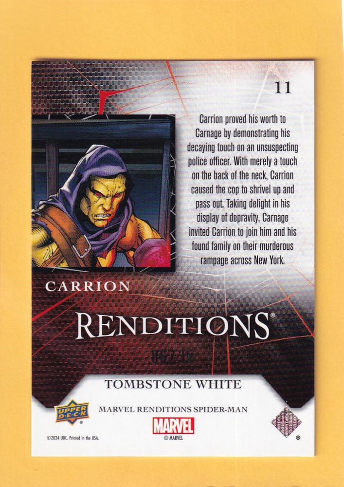 2024 Upper Deck Marvel Renditions Spider-Man Tombstone White #11 Carrion NM-MT+ 6/35  Image 2