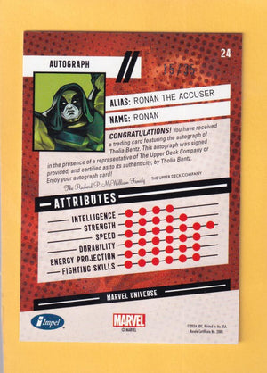 2024 Upper Deck Marvel Renditions Spider-Man Marvel Universe Impel Artist Autographs #24 Tholia Bentz (Ronan The Accuser) NM-MT+ Auto 15/35  Image 2