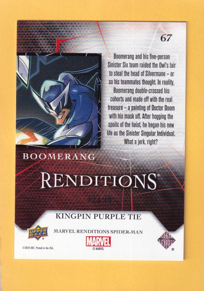 2024 Upper Deck Marvel Renditions Spider-Man Kingpin Purple Tie #67 Boomerang NM-MT+ 73/99  Image 2