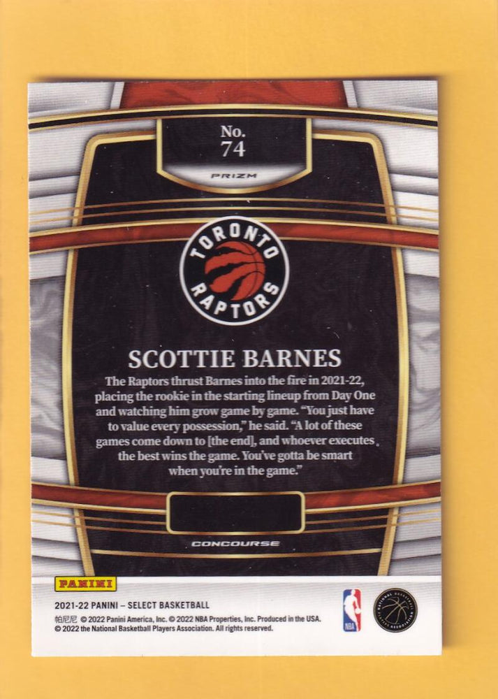 2021 Panini Select Silver Prizms #74 Scottie Barnes RC Concourse NM-MT+ Toronto Raptors Image 2