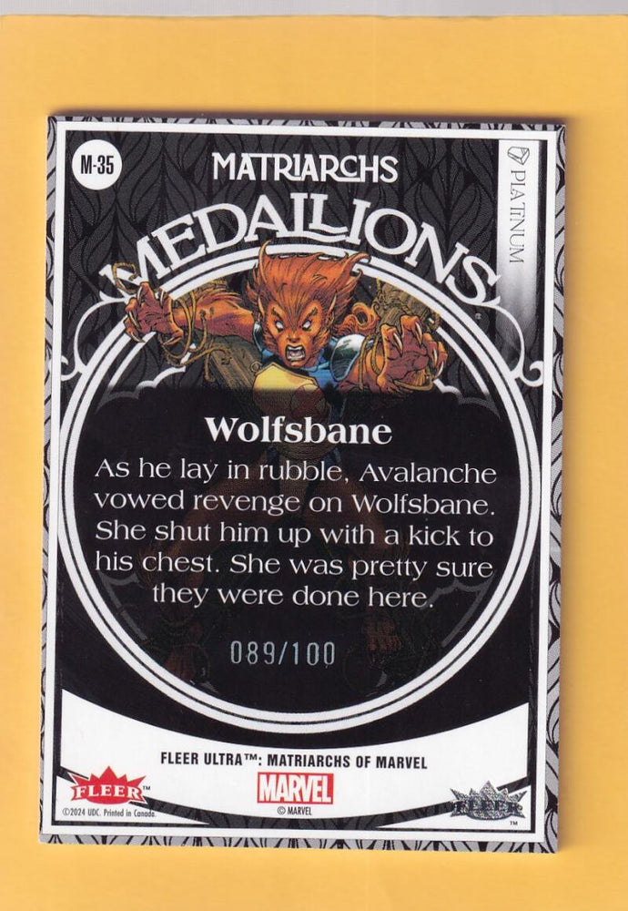 2024 Fleer Ultra Marvel Matriarchs Medallions Platinum #M-35 Wolfsbane NM-MT+ 89/100  Image 2