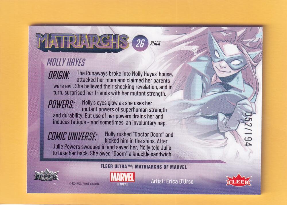 2024 Fleer Ultra Marvel Matriarchs Black Foil #26 Molly Hayes NM-MT+ 52/194  Image 2