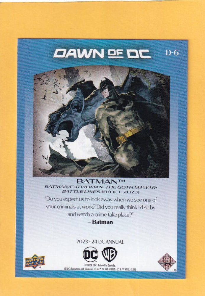 2023-24 Upper Deck DC Annual Dawn Of DC #D-6 Batman NM-MT+  Image 2