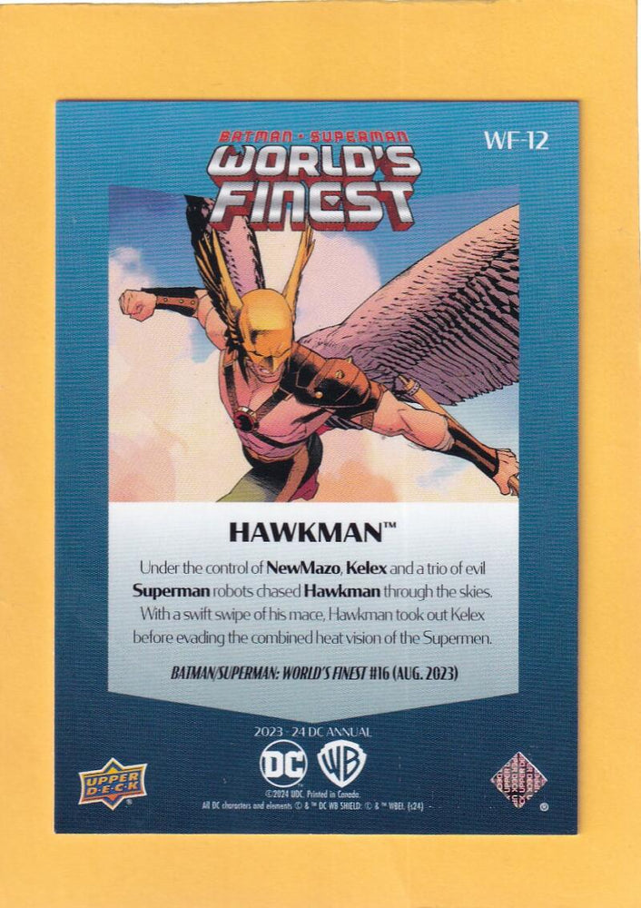 2023-24 Upper Deck DC Annual Batman and Superman World's Finest #WF-12 Hawkman NM-MT+  Image 2