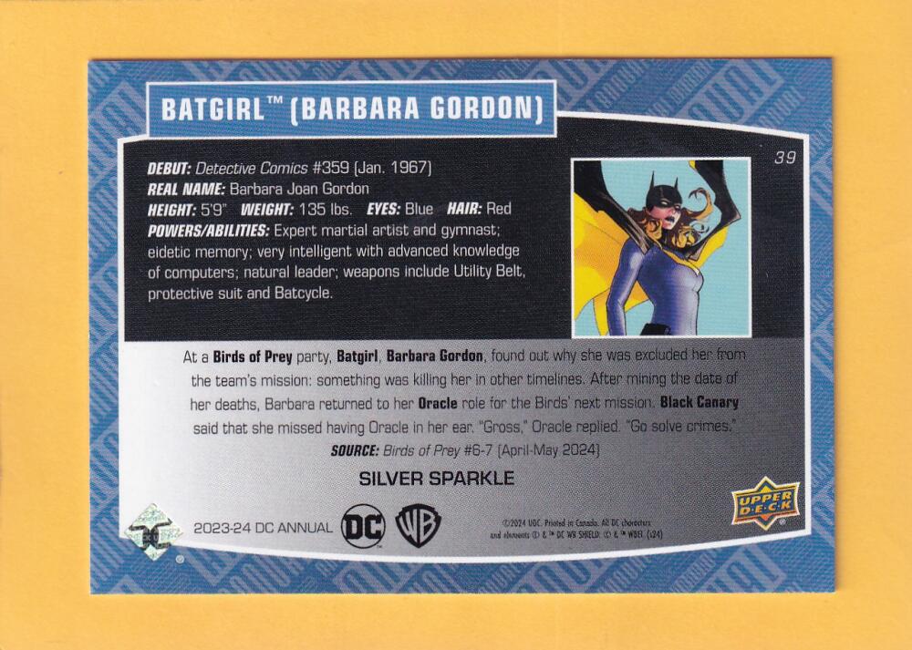 2023-24 Upper Deck DC Annual Silver Sparkle #39 Batgirl (Barbara Gordon) NM-MT+  Image 2