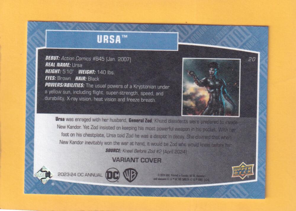 2023-24 Upper Deck DC Annual Variant Cover #20 Ursa NM-MT+  Image 2