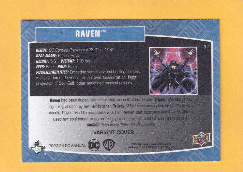 2023-24 Upper Deck DC Annual Variant Cover #61 Raven NM-MT+  Image 2