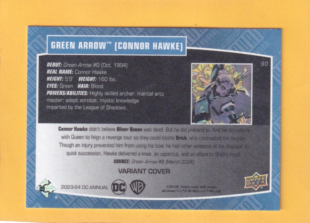 2023-24 Upper Deck DC Annual Variant Cover #90 Green Arrow (Connor Hawke) NM-MT+  Image 2