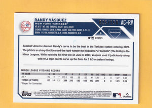 2023 Topps Chrome Update Autograph Refractor Blue #AC-RV Randy Vasquez NM-MT+ Auto 25/150 New York Yankees Image 2