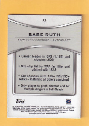 2025 Topps Tribute #56 Babe Ruth NM-MT+ New York Yankees  Image 2