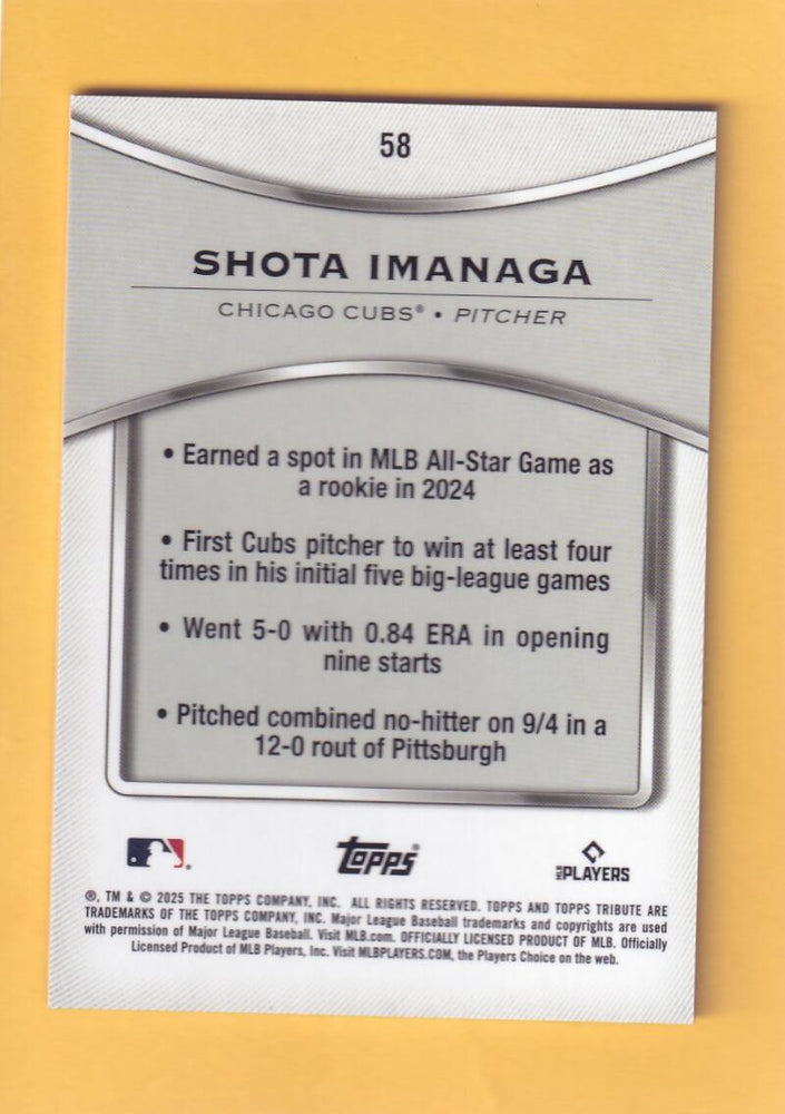 2025 Topps Tribute #58 Shota Imanaga NM-MT+ Chicago Cubs  Image 2