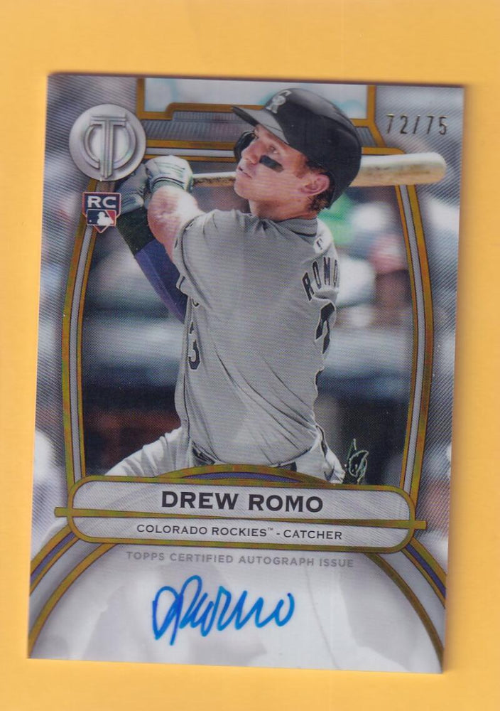 2025 Topps Tribute Autographs Gold #TA-DR Drew Romo NM-MT+ RC Rookie Auto 72/75 Colorado Rockies  Image 1