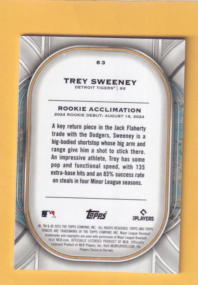 2025 Topps Tribute Green #83 Trey Sweeney NM-MT+ RC Rookie 35/99 Detroit Tigers  Image 2