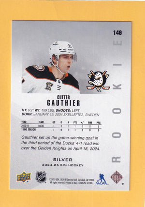 2024-25 Upper Deck SPX Silver #149 Cutter Gauthier NM-MT+ RC Rookie Anaheim Ducks  Image 2