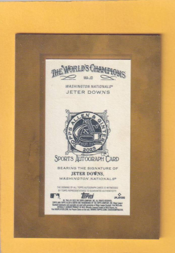 2023 Topps Allen and Ginter Framed Mini Autographs #MA-JD Jeter Downs NM-MT+ Auto Washington Nationals Image 2
