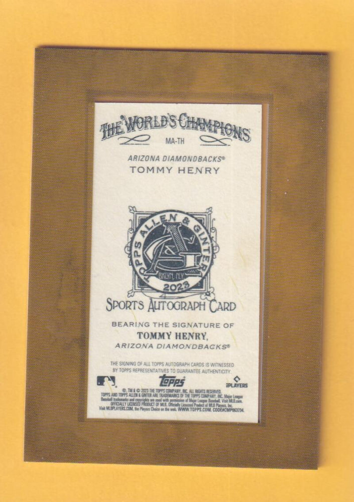 2023 Topps Allen and Ginter Framed Mini Autographs #MA-TH Tommy Henry NM-MT+ Auto Arizona Diamondbacks Image 2