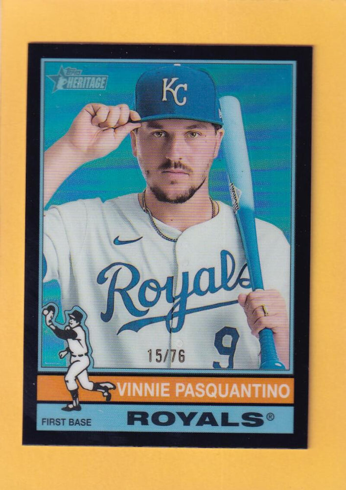 2025 Topps Heritage Chrome Refractor Black Border #440 Vinnie Pasquantino NM-MT+ SP 15/76 Kansas City Royals Image 1