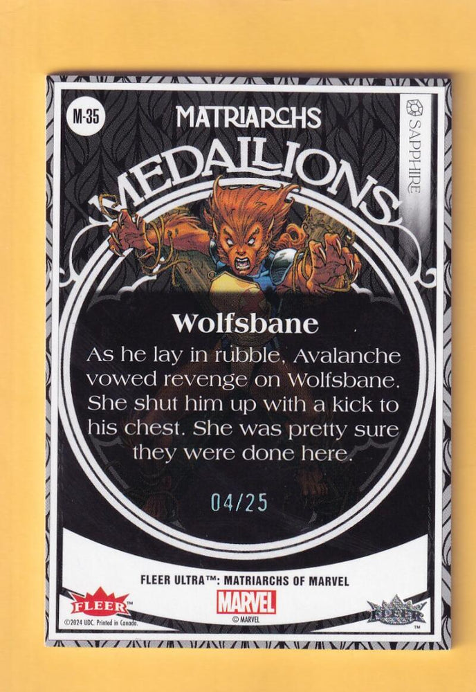 2024 Fleer Ultra Marvel Matriarchs Medallions Sapphire Blue #M-35 Wolfsbane NM-MT+ 4/25  Image 2