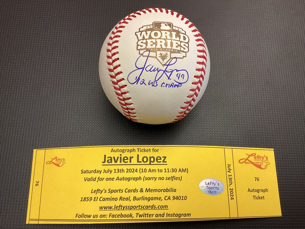 Javier Lopez "12 WS Champ" San Francisco Giants Autographed 2012 WS Baseball