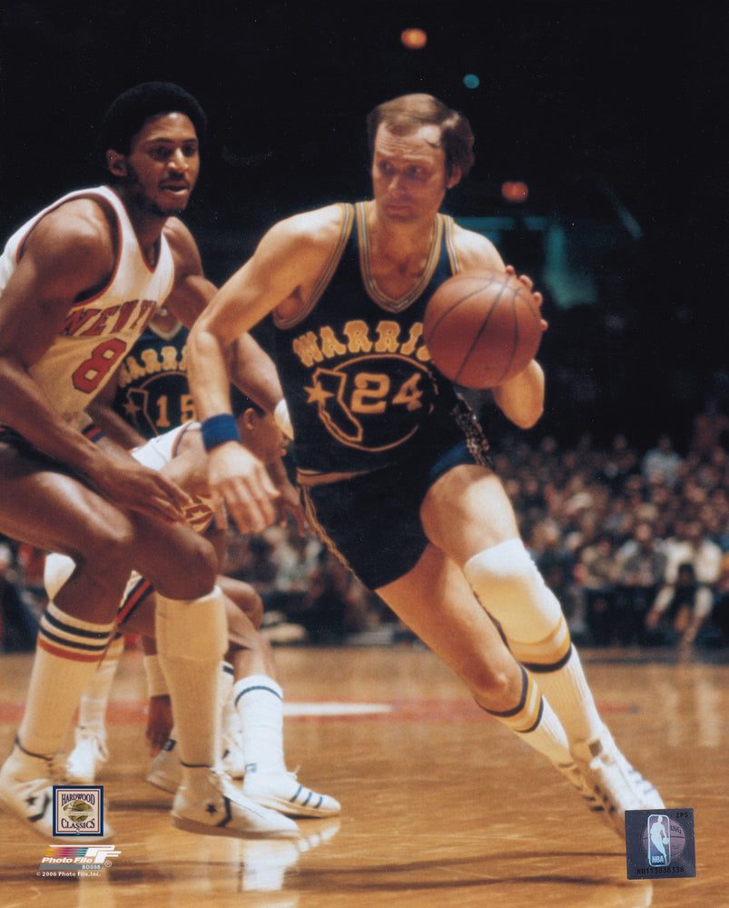 
                
                    Load image into Gallery viewer, Rick Barry Golden State Warriors 8x10 Photo (Vertical, Blue Jersey, Dribbling)
                
            