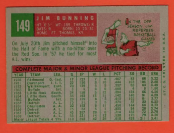 1959 Topps #149 Jim Bunning EX+ Excellent+ Detroit Tigers