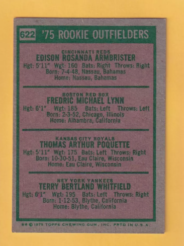 1975 Topps #622 Ed Armbrister/Fred Lynn/Tom Poquette/Terry Whitfield Rookie Outfielders EX/NM RC Rookie #33079