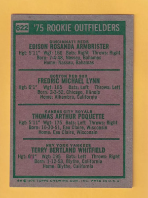 1975 Topps #622 Ed Armbrister/Fred Lynn/Tom Poquette/Terry Whitfield Rookie Outfielders EX/NM RC Rookie #33079
