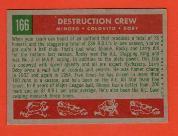 1959 Topps #166 Minnie Minoso/Rocky Colavito/Larry Doby Destruction Crew UER VG Very Good Cleveland Indians