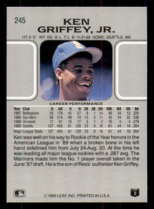 1990 Leaf #245 Ken Griffey Jr. NM Near Mint Seattle Mariners Image 2