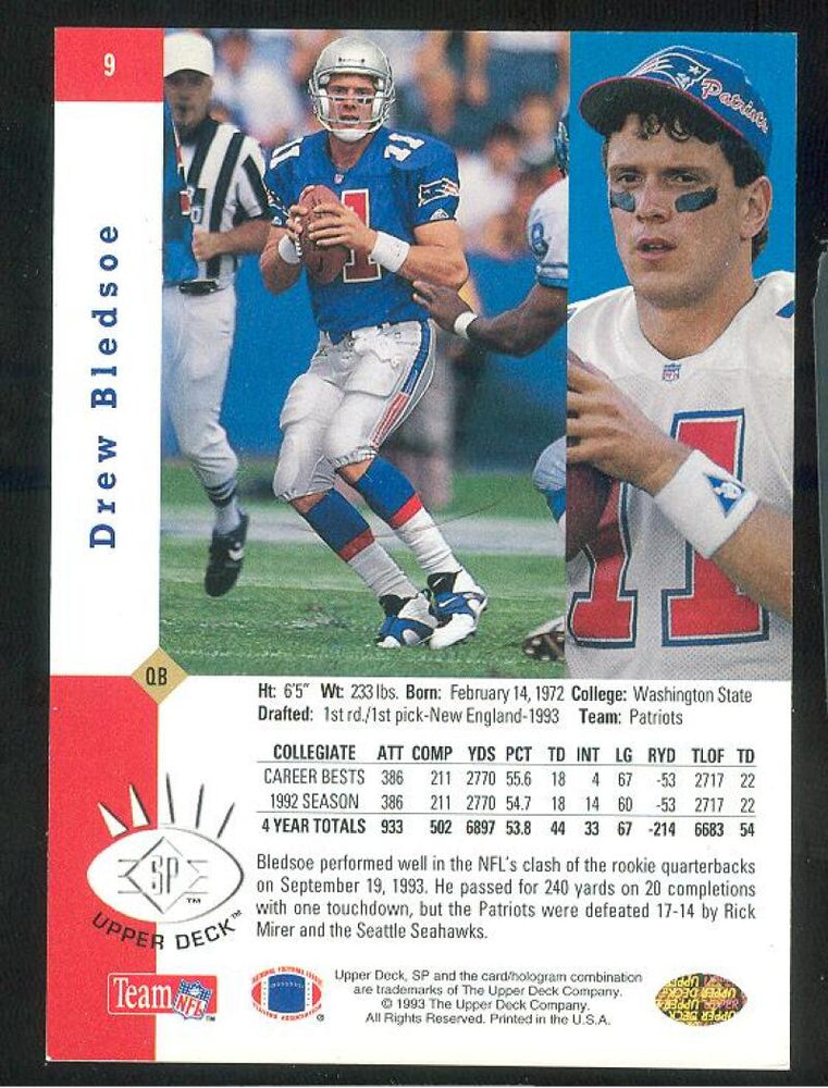 1993 SP #9 Drew Bledsoe NM-MT RC Rookie New England Patriots Image 2