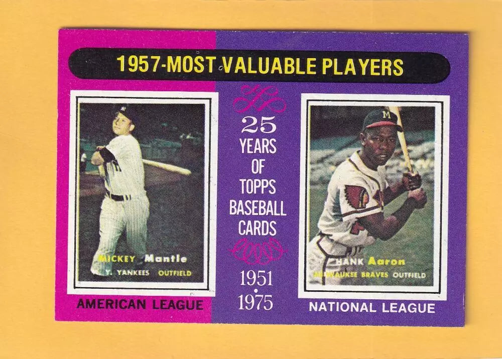 1975 Topps #195 Mickey Mantle/Hank Aaron 1957 MVP's EX/NM New York Yankees/Milwaukee Braves #33066