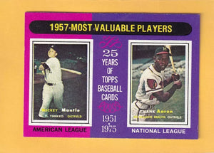 1975 Topps #195 Mickey Mantle/Hank Aaron 1957 MVP's EX/NM New York Yankees/Milwaukee Braves #33066
