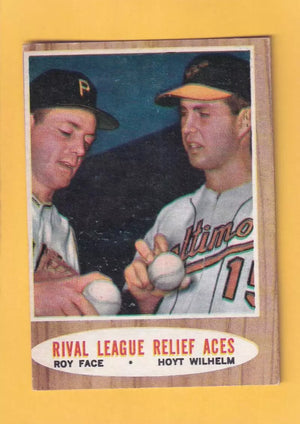 1962 Topps #423 Roy Face/Hoyt Wilhelm Rival League Relief Aces UER VG/EX Very Good/Excellent Pittsburgh Pirates/Baltimore Orioles #32473