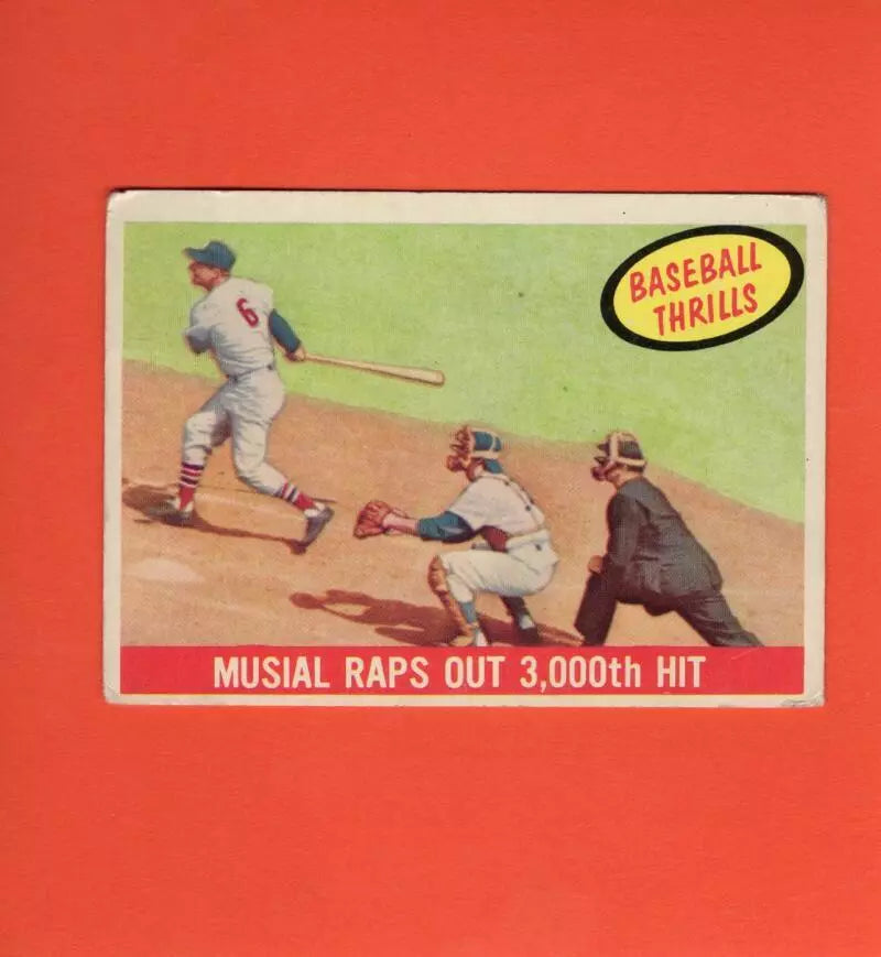 1959 Topps #470 Stan Musial Musial Raps Out 3000th Hit G/VG Good/Very Good St. Louis Cardinals